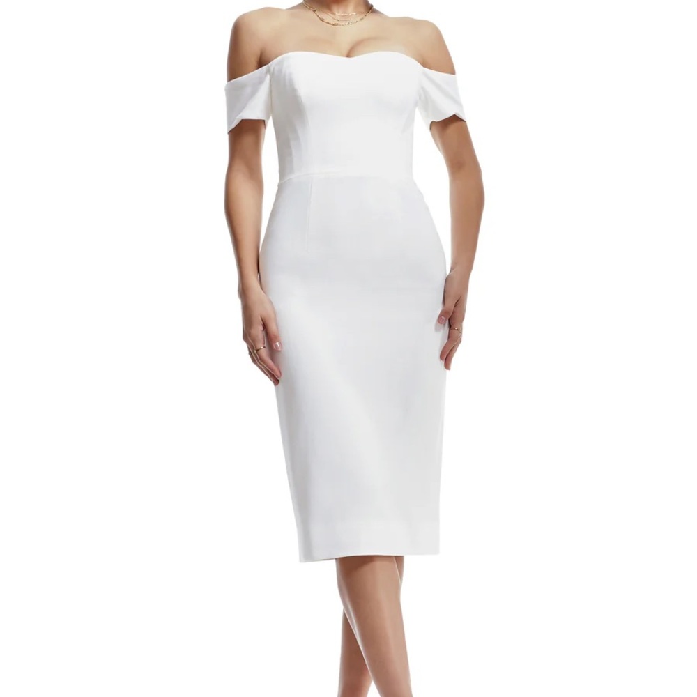 Dress the Population - Bailey - Off White Sheath Off-Shoulder Dress